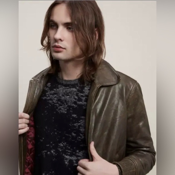 John Varvatos TommyLeather Bomber with Removable Shearling Collar Small - Picture 4 of 16